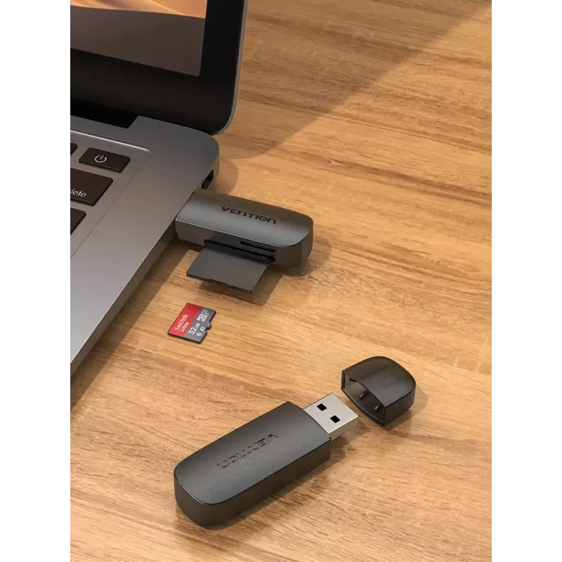 Vention 2-in-1 USB 3.0 A Card Reader SD+TF, USB 3.2 Gen 1, 5000 Mbit/s, Black