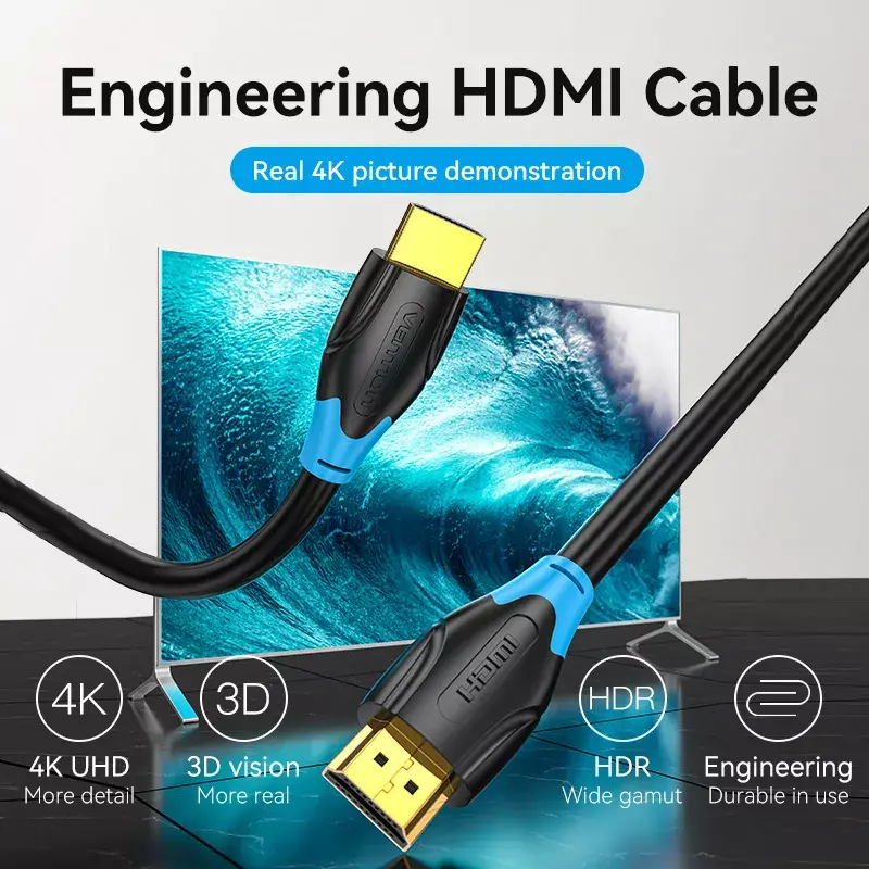 HDMI cable Vention 2 m, HDMI 2.0, 18 Gbit/s, 4K@60Hz, HDR, ARC, Ethernet, black