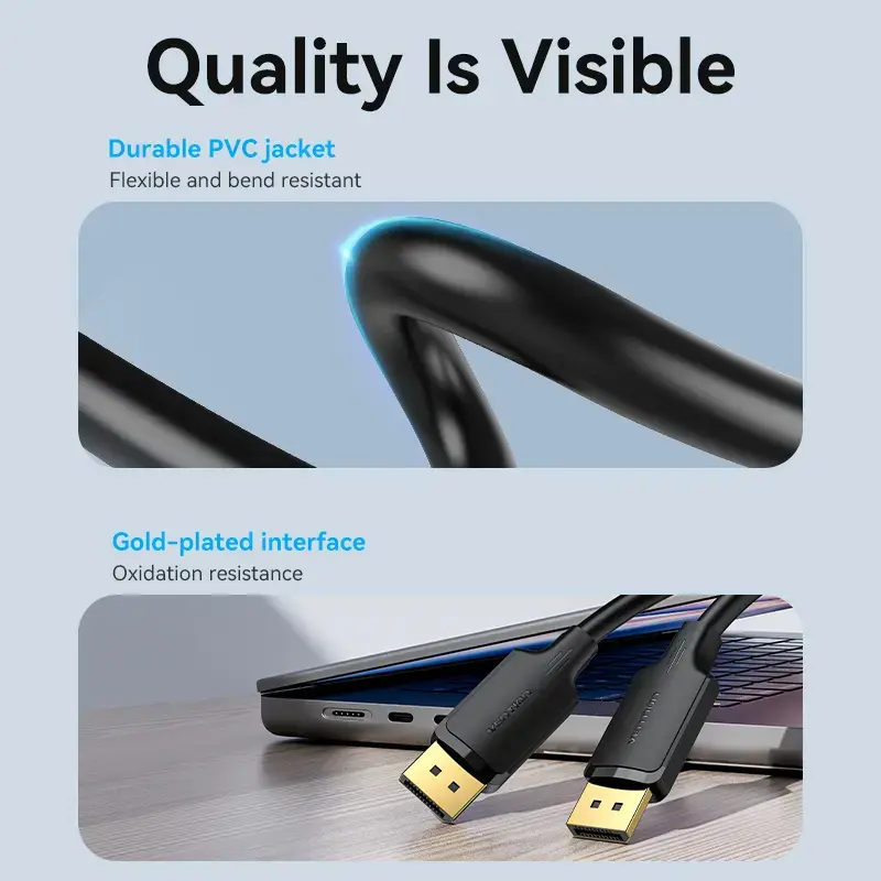 DisplayPort Male-to-Male Cable Vention 1.5 m, 4K HD, Black, 6 mm diameter