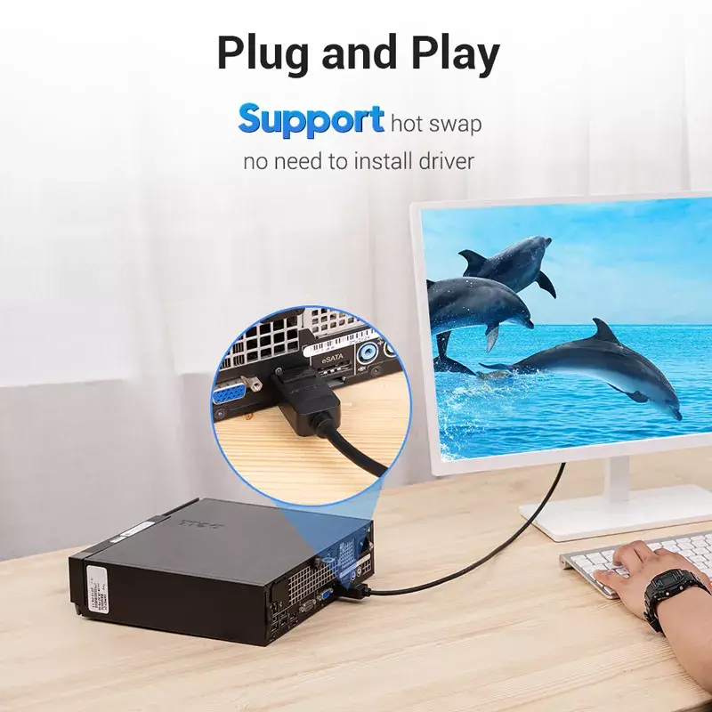 DisplayPort to DVI cable Vention HAFBH — DisplayPort to DVI, 1 m, black, 5.2 mm