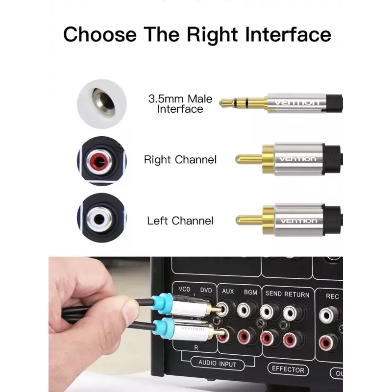 Audio cable Vention 3.5mm male to 2×RCA male, 1.5 m, aluminium/black