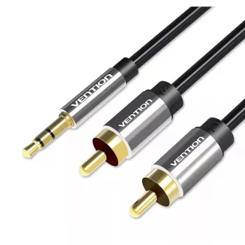Audio cable Vention 3.5mm male to 2×RCA male, 1.5 m, aluminium/black