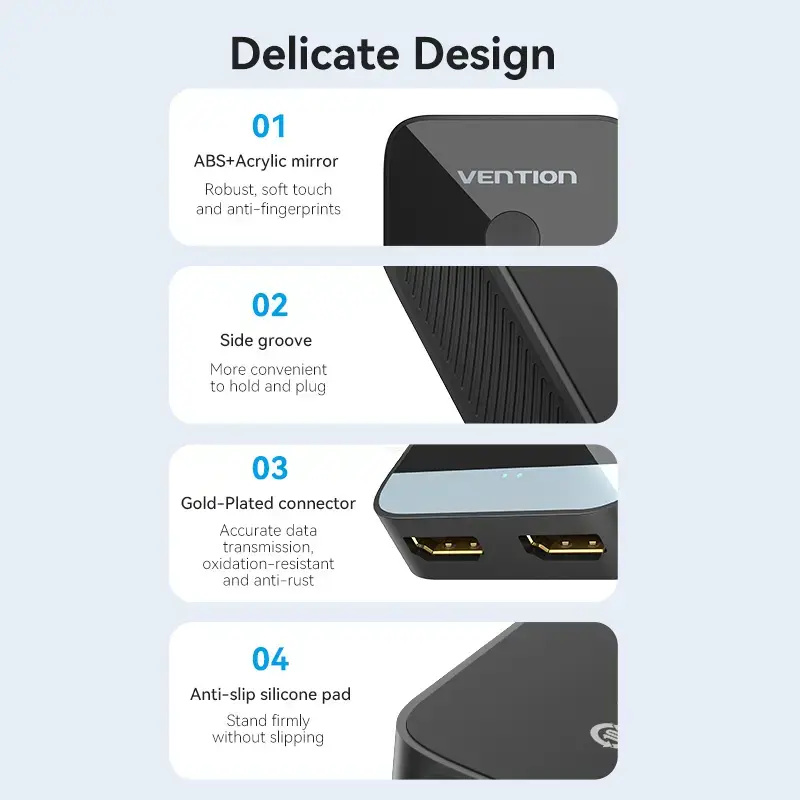 HDMI 2-Port Bi-Direction 4K Switcher Vention AKOB0 — 3 HDMI ports, 3840×2160@60Hz, ABS, Plug and Play