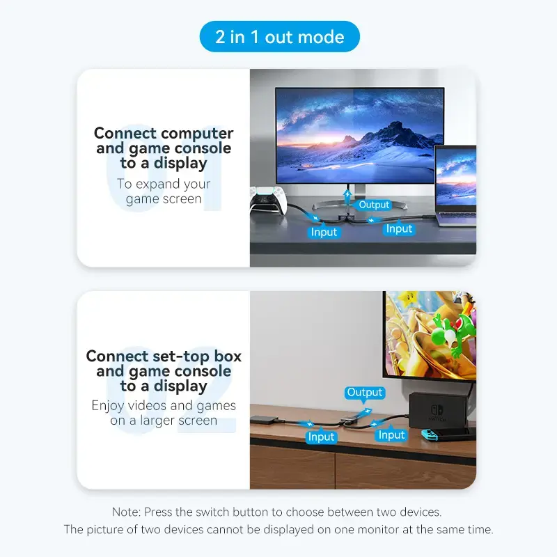 HDMI 2-Port Bi-Direction 4K Switcher Vention AKOB0 — 3 HDMI ports, 3840×2160@60Hz, ABS, Plug and Play
