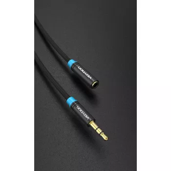 Audio extension cable Vention 3.5mm 1.5 m, male-to-female, cotton braided, black metal finish