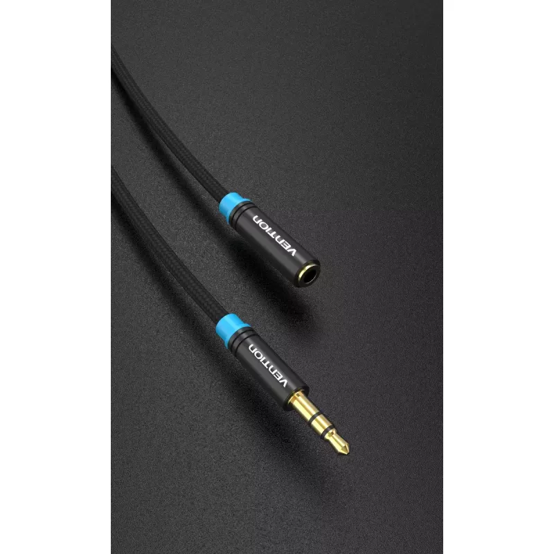 Audio extension cable Vention 3.5mm 1.5 m, male-to-female, cotton braided, black metal finish
