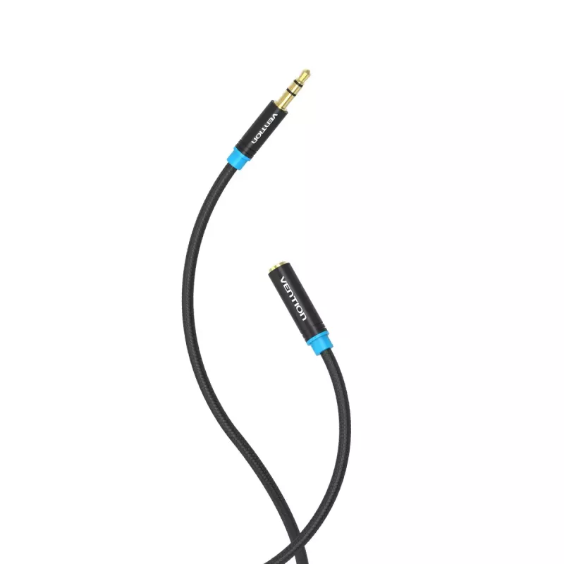 Audio extension cable Vention 3.5mm 1.5 m, male-to-female, cotton braided, black metal finish