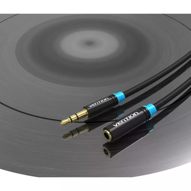 Audio extension cable Vention 3.5mm 1.5 m, male-to-female, cotton braided, black metal finish