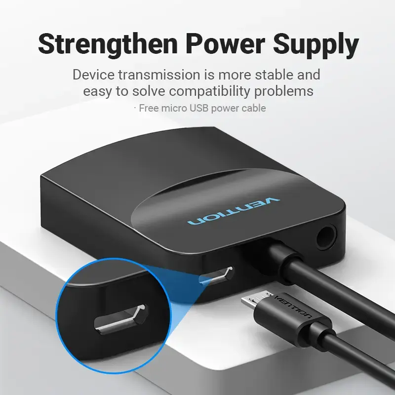VGA to HDMI Converter Vention 0.15M Black VGA HDMI Micro USB Audio