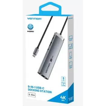Docking Station Vention 9-in-1 USB-C TGVHB — RJ-45, HDMI 4K@60Hz, USB 3.2 Gen1, SD/MicroSD, 1x USB-C