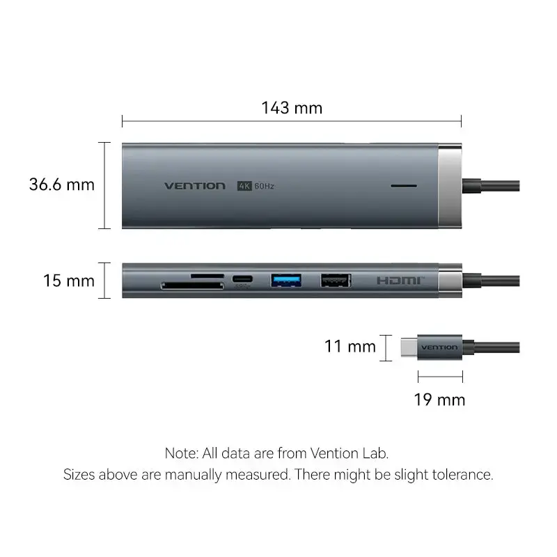 Docking Station Vention 9-in-1 USB-C TGVHB — RJ-45, HDMI 4K@60Hz, USB 3.2 Gen1, SD/MicroSD, 1x USB-C