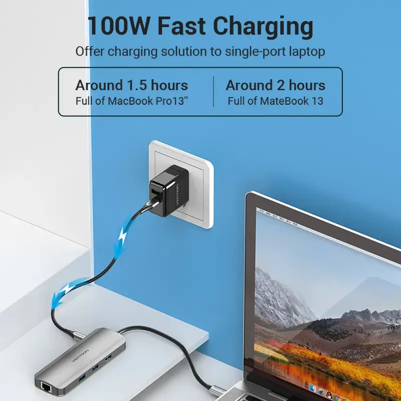 Docking Station Vention Multi-function USB-C to HDMI USB3.0x3 RJ45 SD TF TRRS 3.5mm PD 0.15M Gray Aluminum Alloy