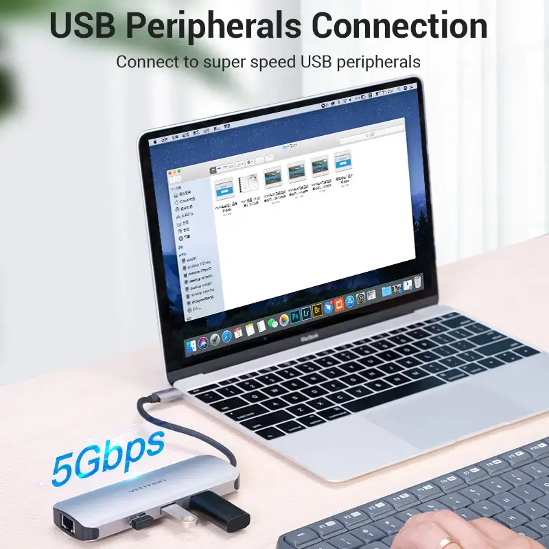 Docking Station Vention Multi-function USB-C to HDMI USB3.0x3 RJ45 SD TF TRRS 3.5mm PD 0.15M Gray Aluminum Alloy