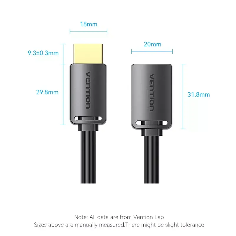 HDMI cable Vention AHCBF 1 m, HDMI-A male to HDMI-A female, 18 Gbit/s, 4K, black