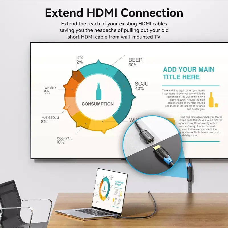 HDMI cable Vention AHCBF 1 m, HDMI-A male to HDMI-A female, 18 Gbit/s, 4K, black