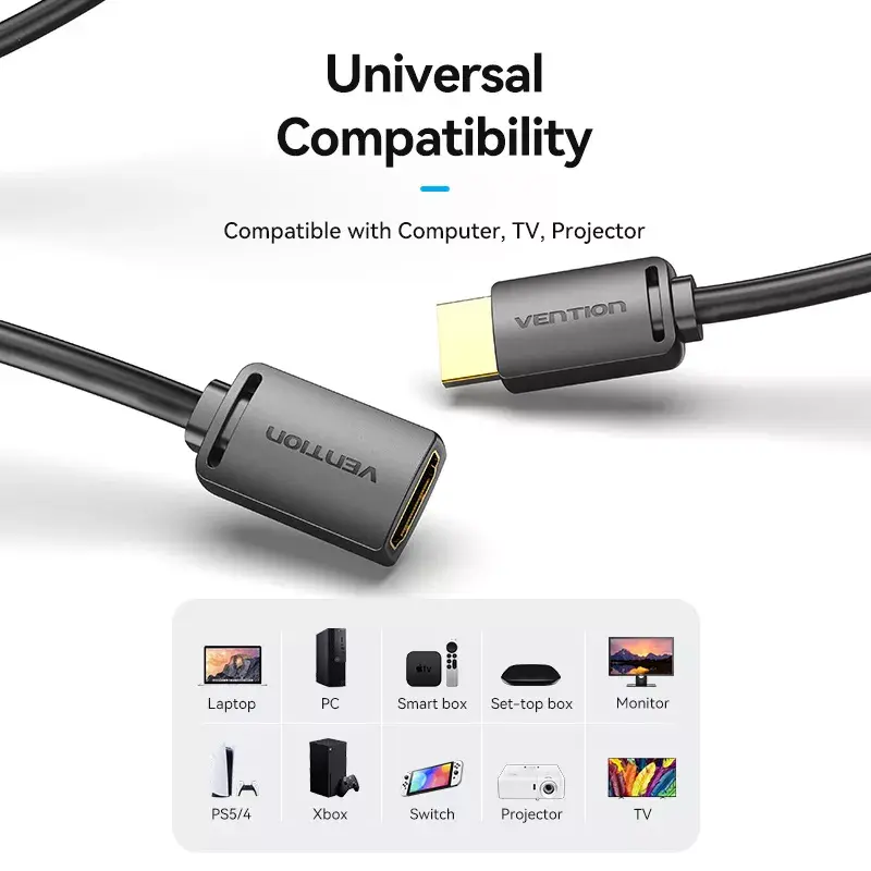 HDMI cable Vention HDMI-A male to HDMI-A female 2 m, HDMI 2.0 18 Gbit/s, 4K, gold-plated connectors, black