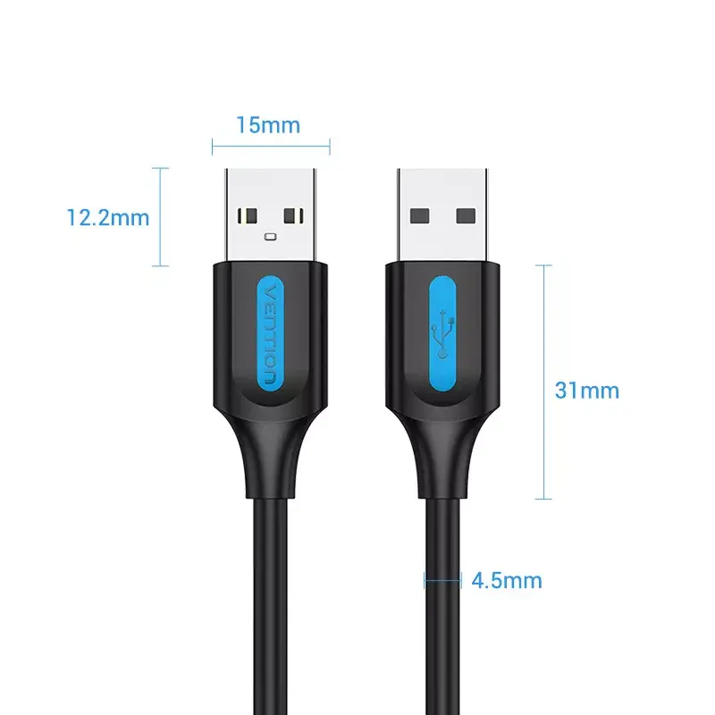 USB 2.0 A–A Cable Vention 2 m, Black PVC, USB A to USB A, 0.48 Gbit/s