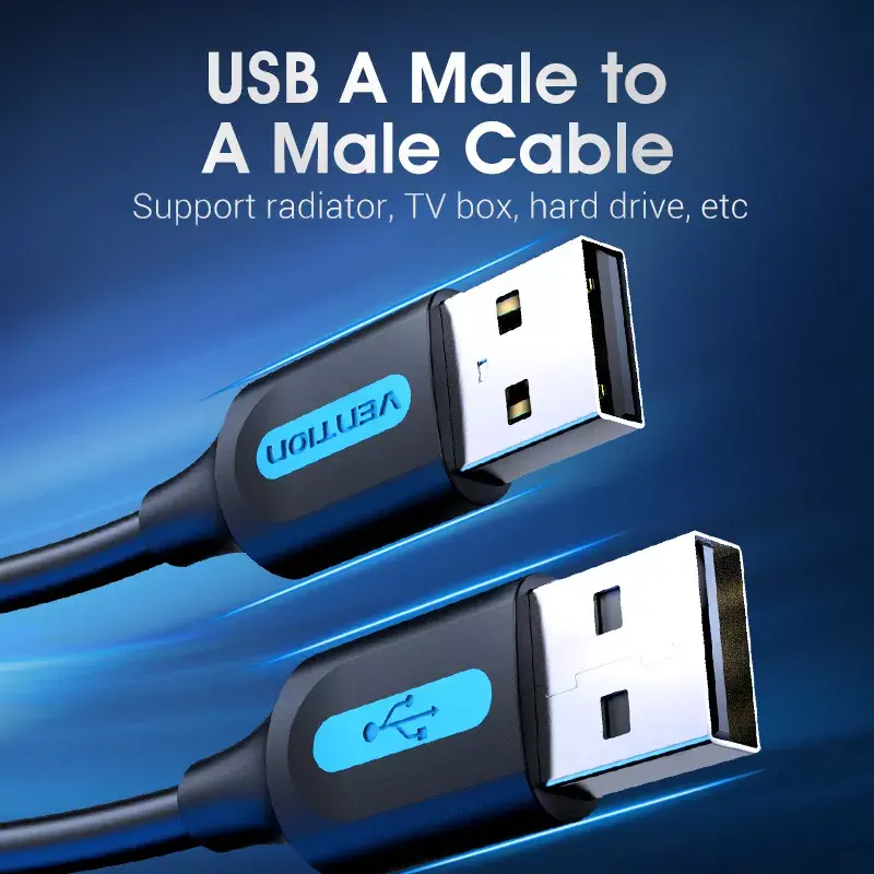 USB 2.0 A–A Cable Vention 2 m, Black PVC, USB A to USB A, 0.48 Gbit/s