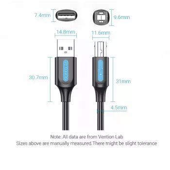 USB 2.0 A Male to B Male Cable 3 m — Vention — black PVC, 480 Mbps, 2 A