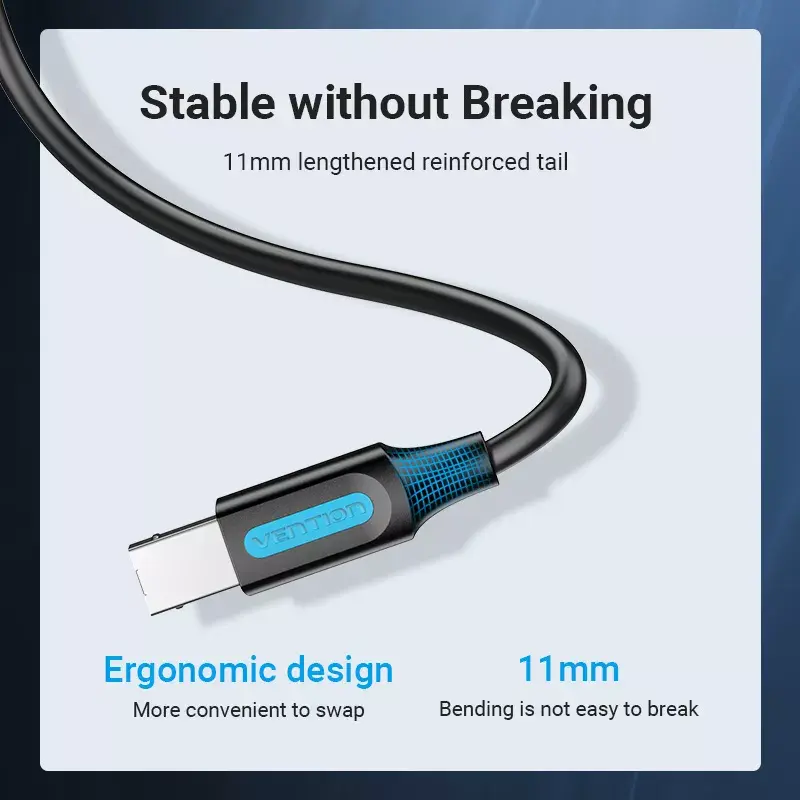USB 2.0 A Male to B Male Cable 3 m — Vention — black PVC, 480 Mbps, 2 A