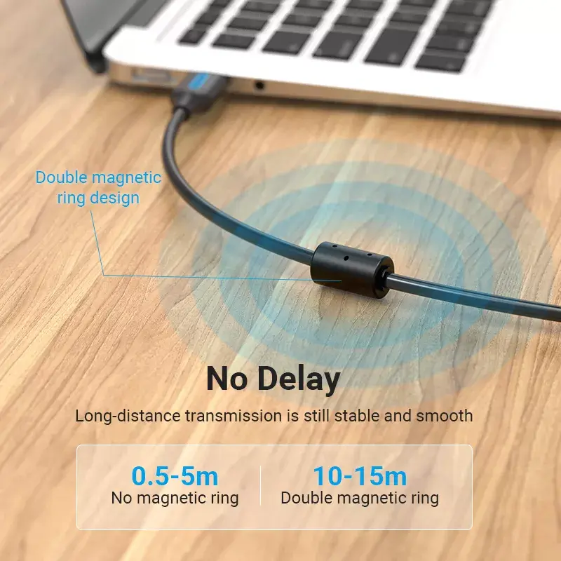 USB 2.0 A Male to B Male Cable 3 m — Vention — black PVC, 480 Mbps, 2 A