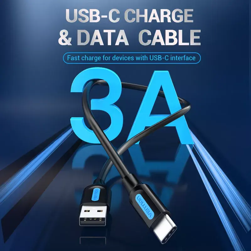 Vention USB 2.0 A Male to C Male 3A Cable 0.5M Black