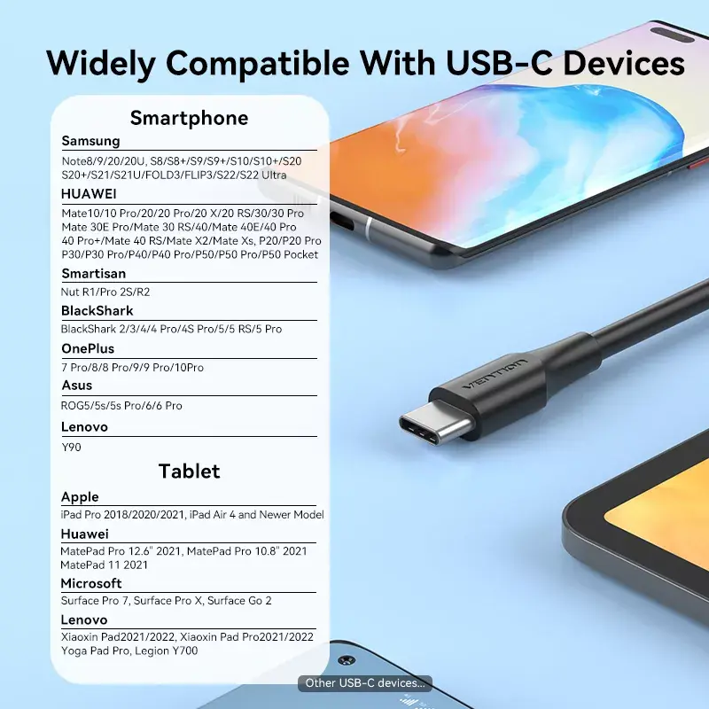 Vention USB 2.0 A Male to C Male 3A Cable 0.5M Black