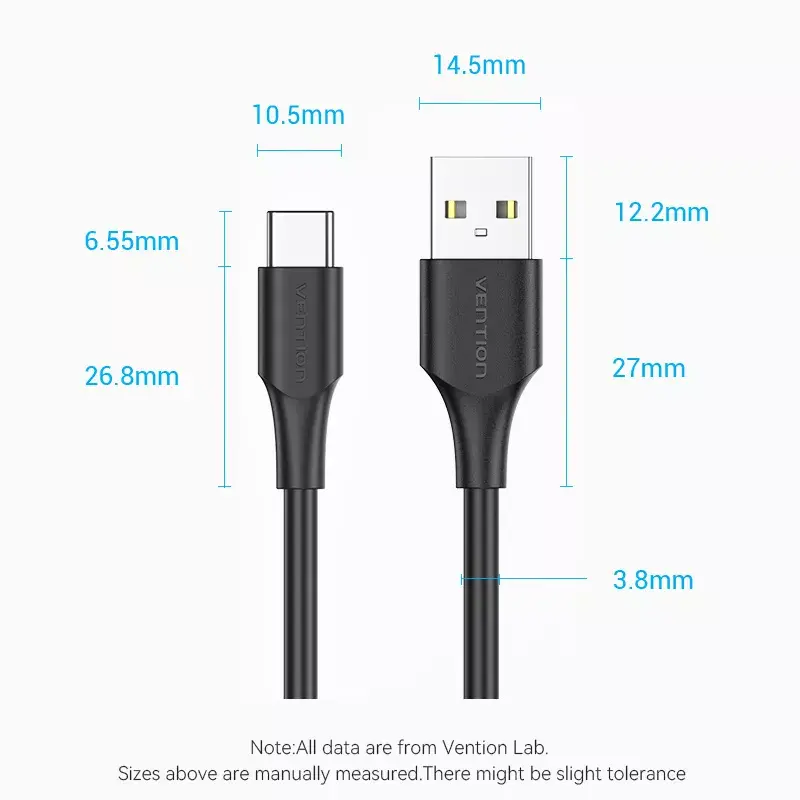 Vention USB 2.0 A Male to C Male 3A Cable 0.5M Black
