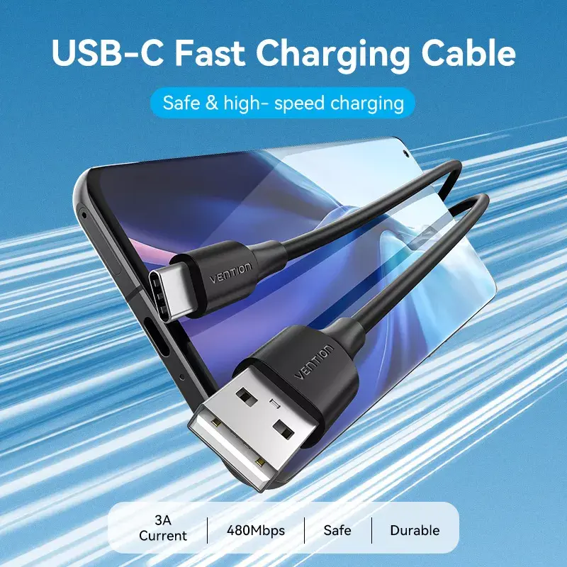 Vention USB 2.0 A Male to C Male 3A Cable 0.5M Black