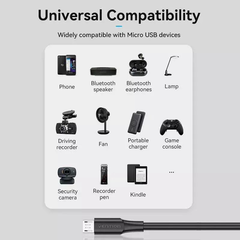 Vention USB 2.0 A Male to Micro-B Male 2A Cable 2M Black