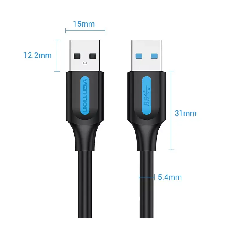 USB A to A cable Vention CONBD 0.5 m, USB 3.2 Gen 1 (5 Gbit/s), Black