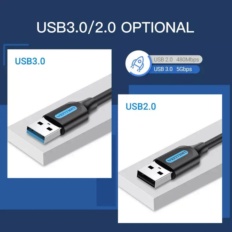USB A to A cable Vention CONBD 0.5 m, USB 3.2 Gen 1 (5 Gbit/s), Black