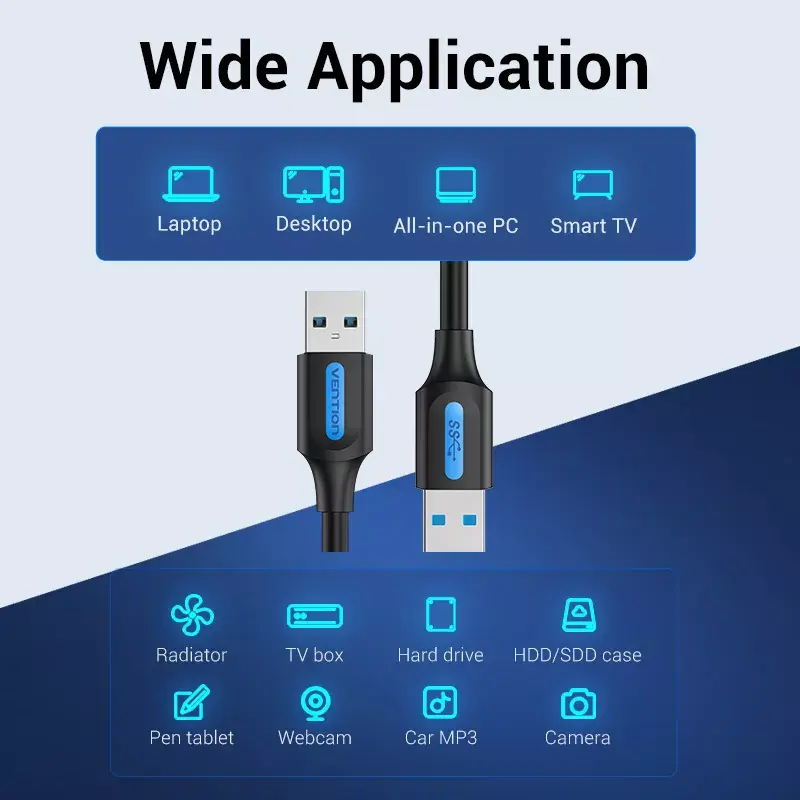 USB A to A cable Vention CONBD 0.5 m, USB 3.2 Gen 1 (5 Gbit/s), Black