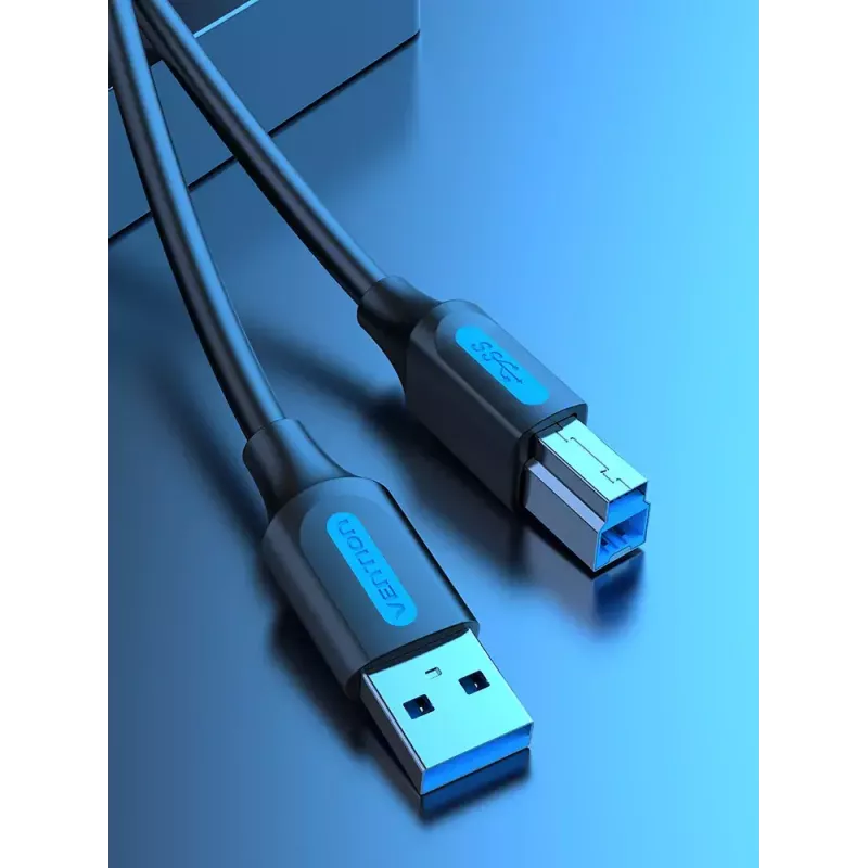 Vention USB 3.0 A to B Cable 3 m — USB 3.2 Gen 1 (5 Gbit/s), Black, Nickel‑plated Connectors