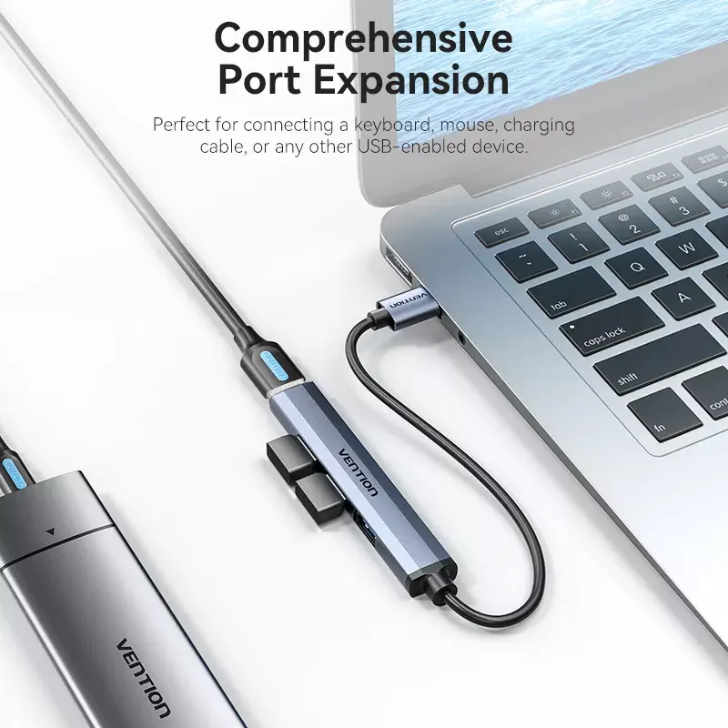 USB hub Vention CKOHB — 4-port USB 3.2 Gen 1/USB 2.0 hub, 0.15 m cable, grey aluminium