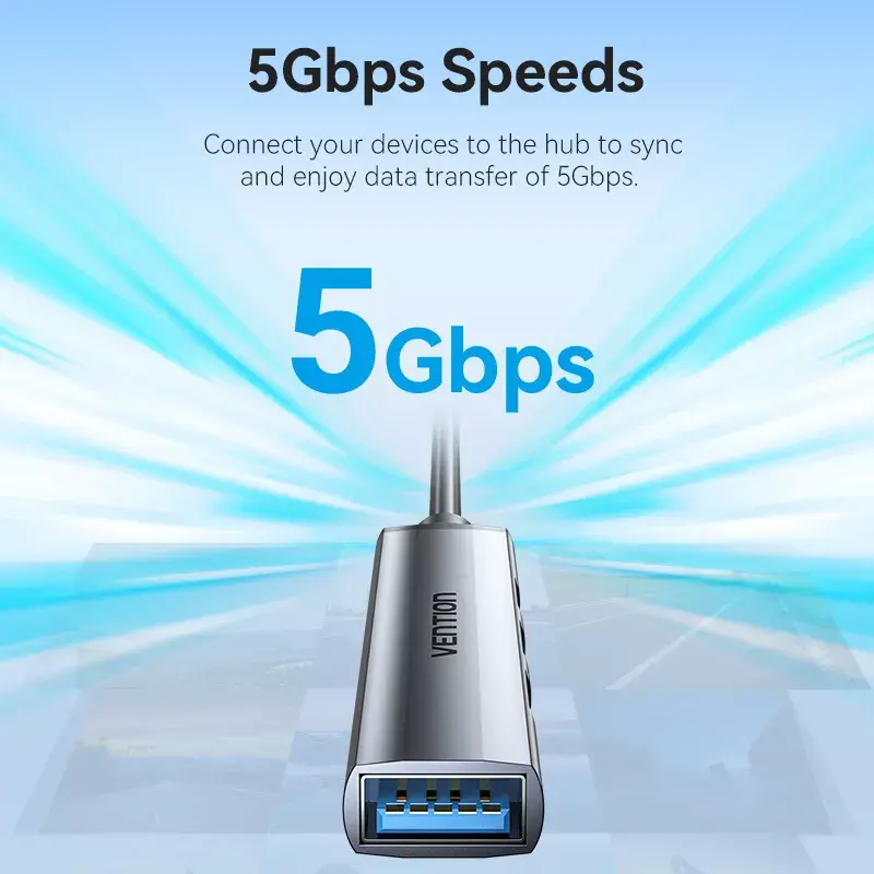 USB hub Vention CKOHB — 4-port USB 3.2 Gen 1/USB 2.0 hub, 0.15 m cable, grey aluminium