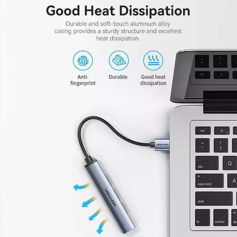 USB hub Vention CKOHB — 4-port USB 3.2 Gen 1/USB 2.0 hub, 0.15 m cable, grey aluminium
