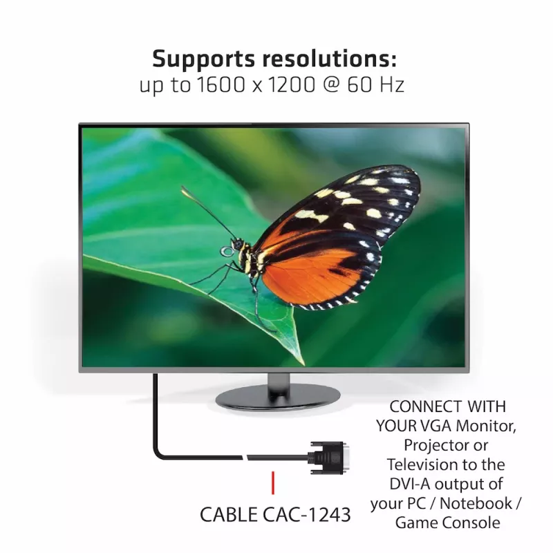DVI-A to VGA Cable M/M CLUB3D CAC-1243 3m 28 AWG Black