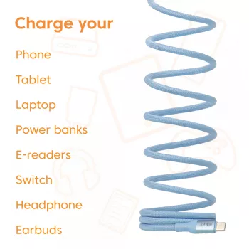 CLUB3D USB-C® Magnetic-Coil 240W PD3.1 Blue Cable 2m / 6.56ft Fast Charging