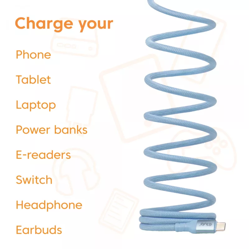 CLUB3D USB-C® Magnetic-Coil 240W PD3.1 Blue Cable 2m / 6.56ft Fast Charging