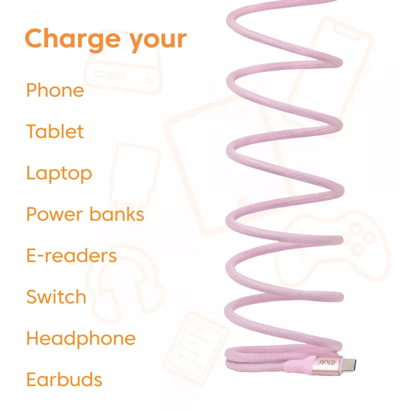 CLUB3D USB-C Magnetic-Coil 240W Pink Cable 2m USB 2.0