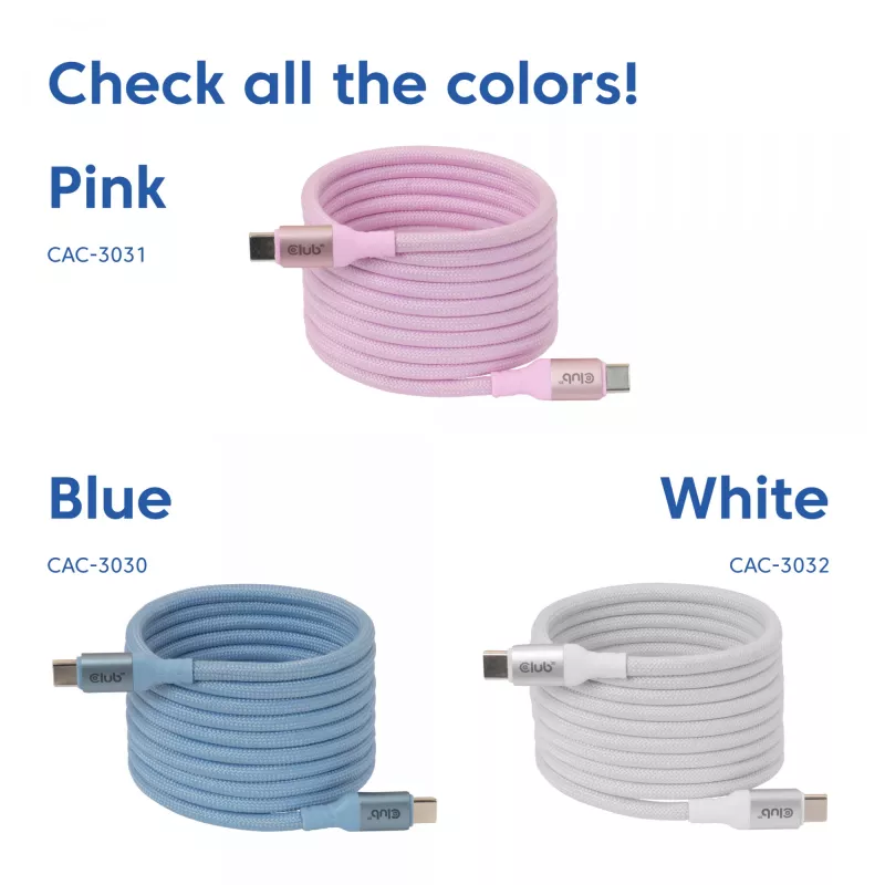 CLUB3D USB-C Magnetic-Coil 240W Pink Cable 2m USB 2.0