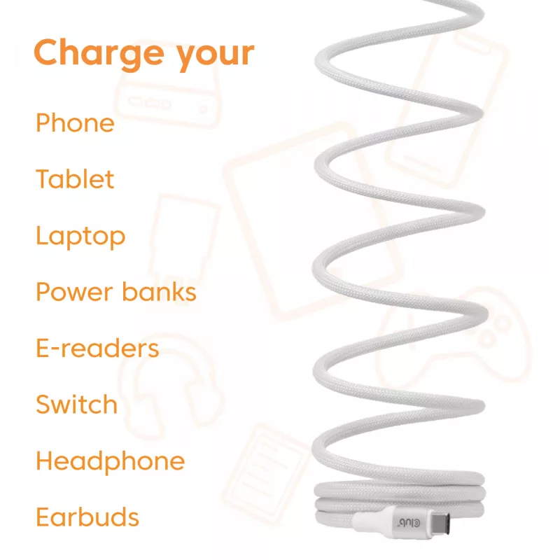 USB-C Magnetic-Coil cable Club 3D CAC-3032 — white, magnetic coil design for charging and data transfer