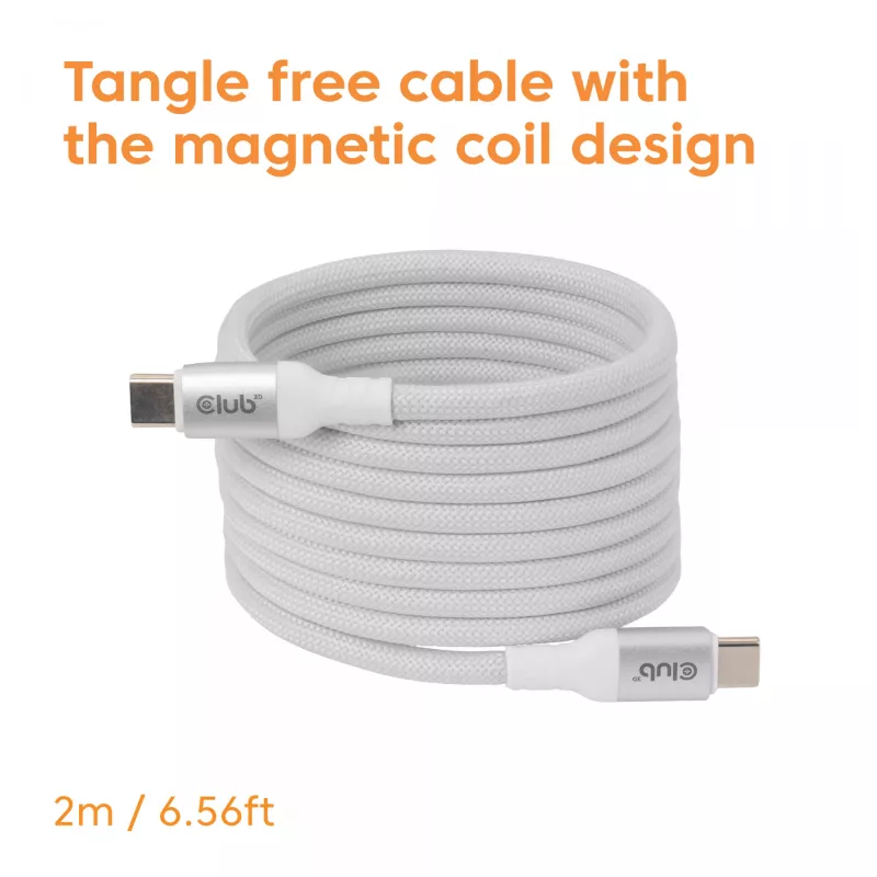 USB-C Magnetic-Coil cable Club 3D CAC-3032 — white, magnetic coil design for charging and data transfer