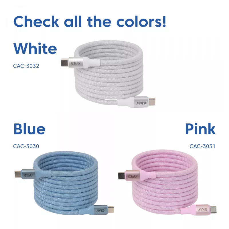 USB-C Magnetic-Coil cable Club 3D CAC-3032 — white, magnetic coil design for charging and data transfer