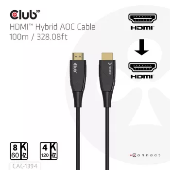 CLUB3D CAC-1394 Ultra High Speed AOC Cable 4K120Hz/8K60Hz Unidirectional M/M 100m