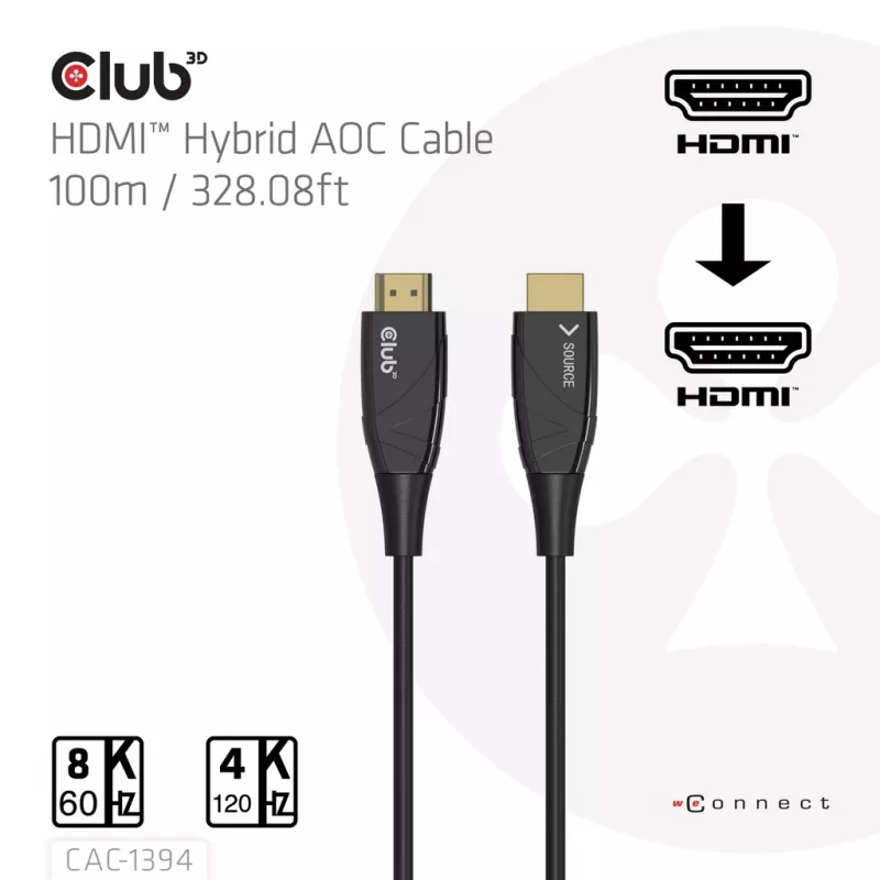 CLUB3D CAC-1394 Ultra High Speed AOC Cable 4K120Hz/8K60Hz Unidirectional M/M 100m