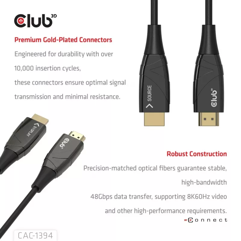 CLUB3D CAC-1394 Ultra High Speed AOC Cable 4K120Hz/8K60Hz Unidirectional M/M 100m