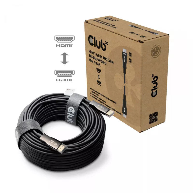 Club 3D HDMI Hybrid AOC Cable 8K60Hz / 4K120Hz 50 m, HDMI Type A Male–Male