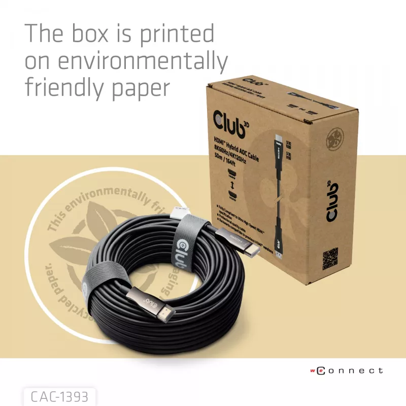 Club 3D HDMI Hybrid AOC Cable 8K60Hz / 4K120Hz 50 m, HDMI Type A Male–Male